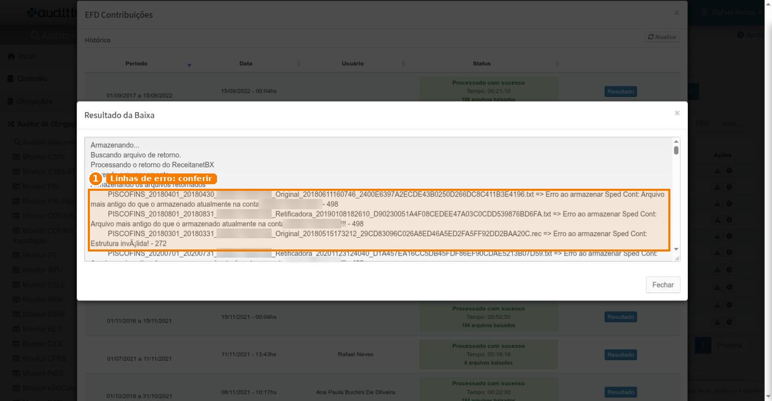 Log do resultado da baixa